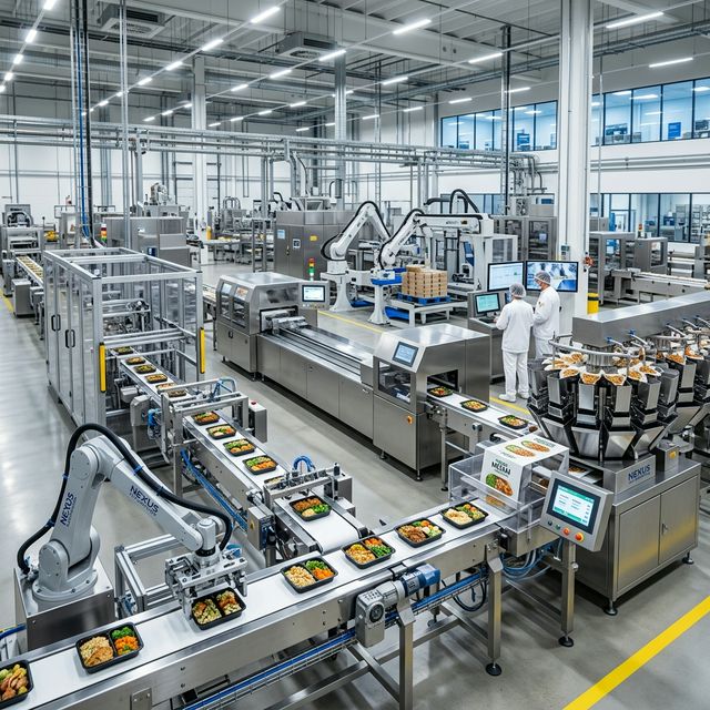 Industrial automated food processing machine line